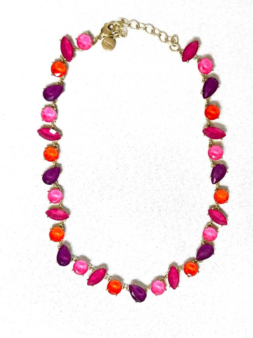 Spartina 449 Colorful Crystal Statement Necklace Pink Orange Purple Gold-Tone